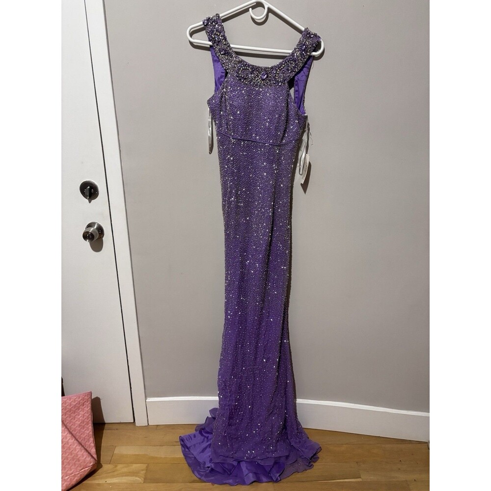 Sherri Hill Gown Purple Beaded Prom Dress Size 6 Silk Sparkles Formal